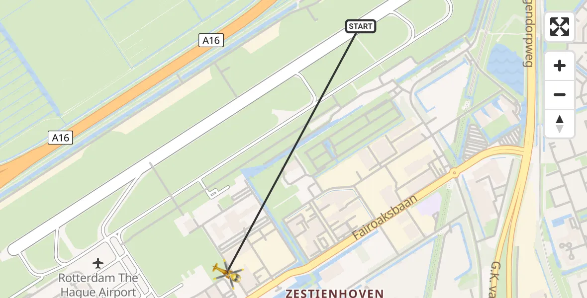 Vluchtroute Traumahelikopter Rotterdam The Hague Airport - Rotterdam The Hague Airport, 21 augustus 2026, 19:57