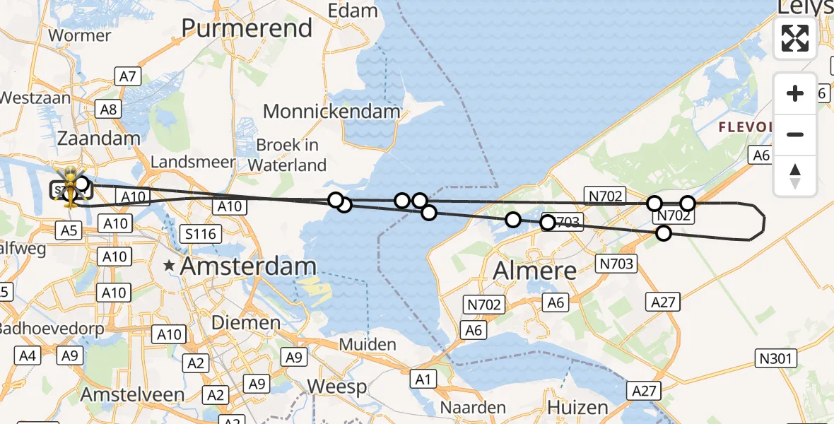 Vluchtroute Traumahelikopter Amsterdam Heliport - Amsterdam Heliport, 22 augustus 2026, 00:25