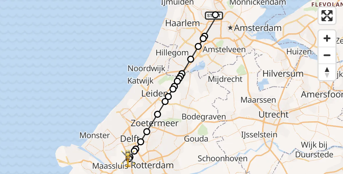 Vluchtroute Traumahelikopter Amsterdam Heliport - Vlaardingen, 22 augustus 2026, 01:36