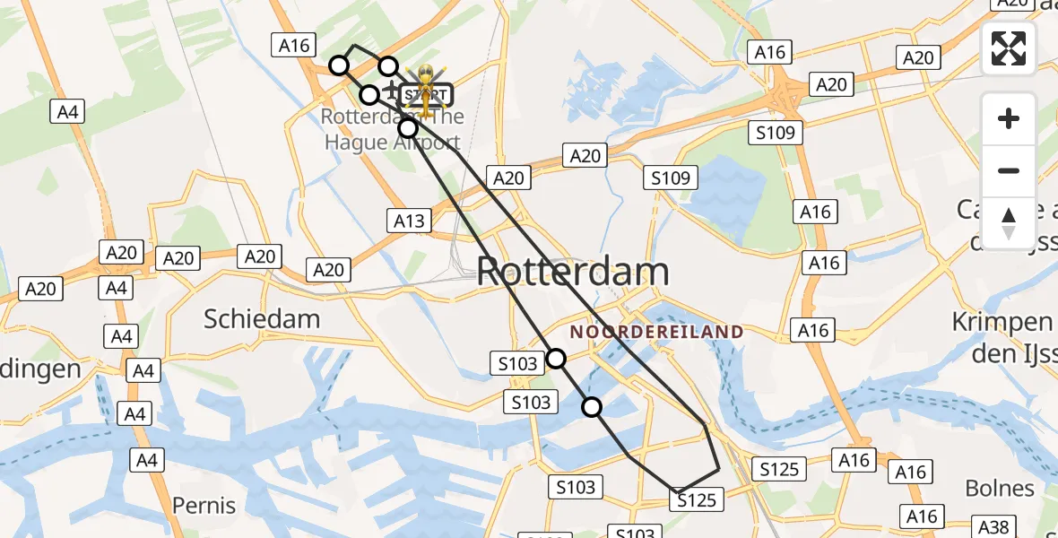 Vluchtroute Traumahelikopter Rotterdam The Hague Airport - Rotterdam The Hague Airport, 22 augustus 2026, 03:17
