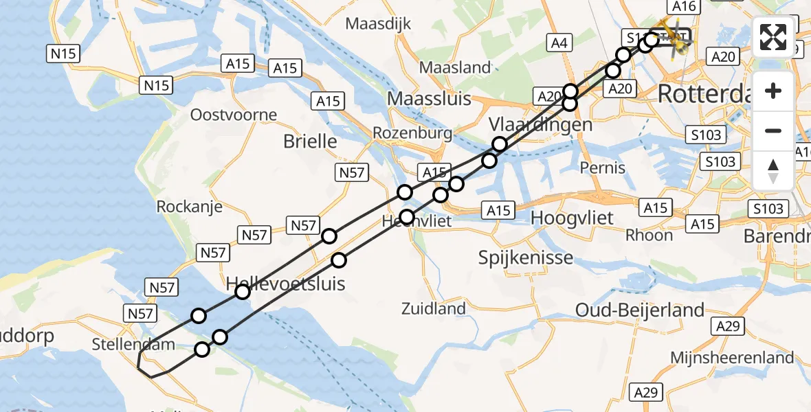 Vluchtroute Traumahelikopter Rotterdam The Hague Airport - Rotterdam The Hague Airport, 22 augustus 2026, 03:34