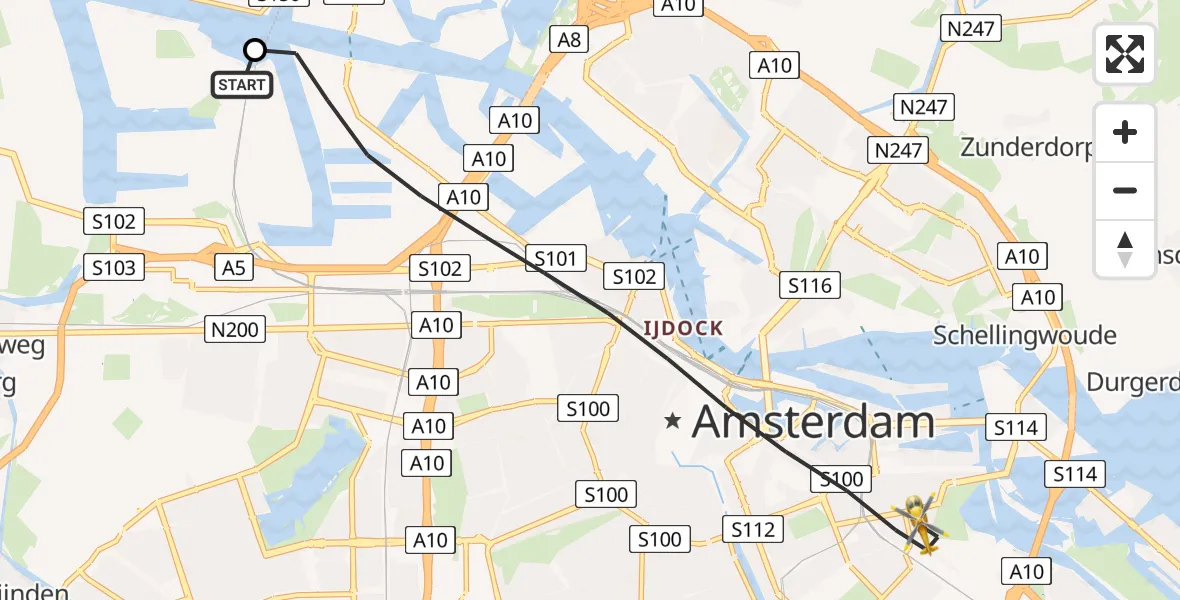 Vluchtroute Traumahelikopter Amsterdam Heliport - Amsterdam, 22 augustus 2026, 05:25