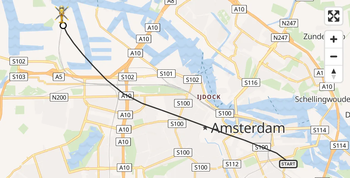 Vluchtroute Traumahelikopter Amsterdam - Amsterdam Heliport, 22 augustus 2026, 05:44