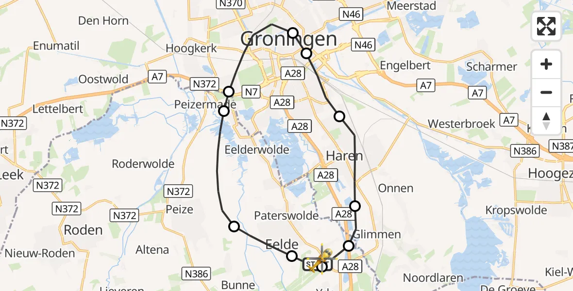 Vluchtroute Traumahelikopter Groningen Airport Eelde - Groningen Airport Eelde, 22 augustus 2026, 08:07