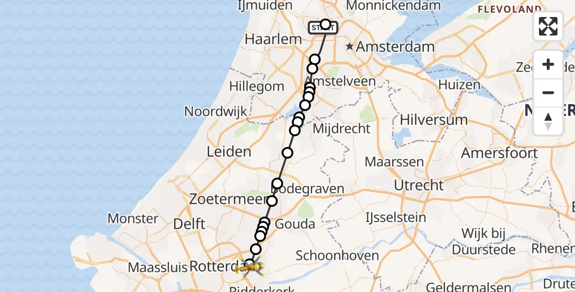 Vluchtroute Traumahelikopter Amsterdam Heliport - Rotterdam, 22 augustus 2026, 09:10