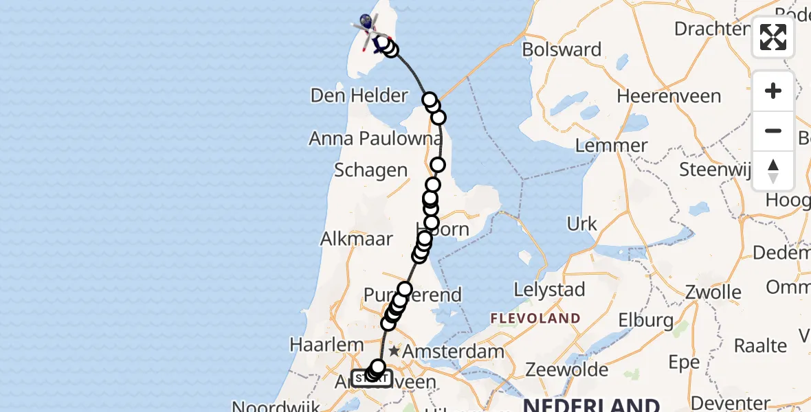 Vluchtroute Politiehelikopter Amsterdam Vliegveld Schiphol - De Waal, 22 augustus 2026, 09:15