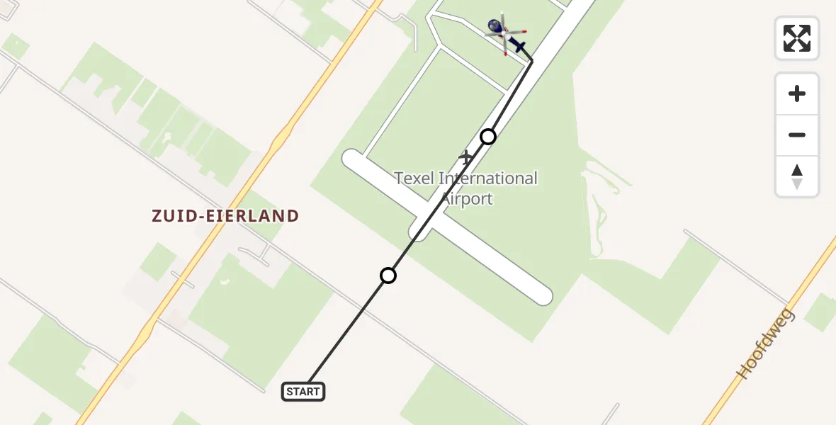 Vluchtroute Politiehelikopter Texel International Airport - Texel International Airport, 22 augustus 2026, 10:01