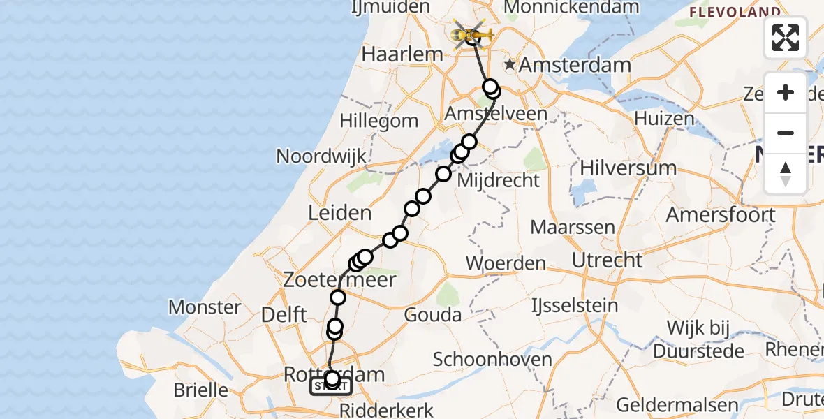 Vluchtroute Traumahelikopter Erasmus MC - Amsterdam Heliport, 22 augustus 2026, 10:11