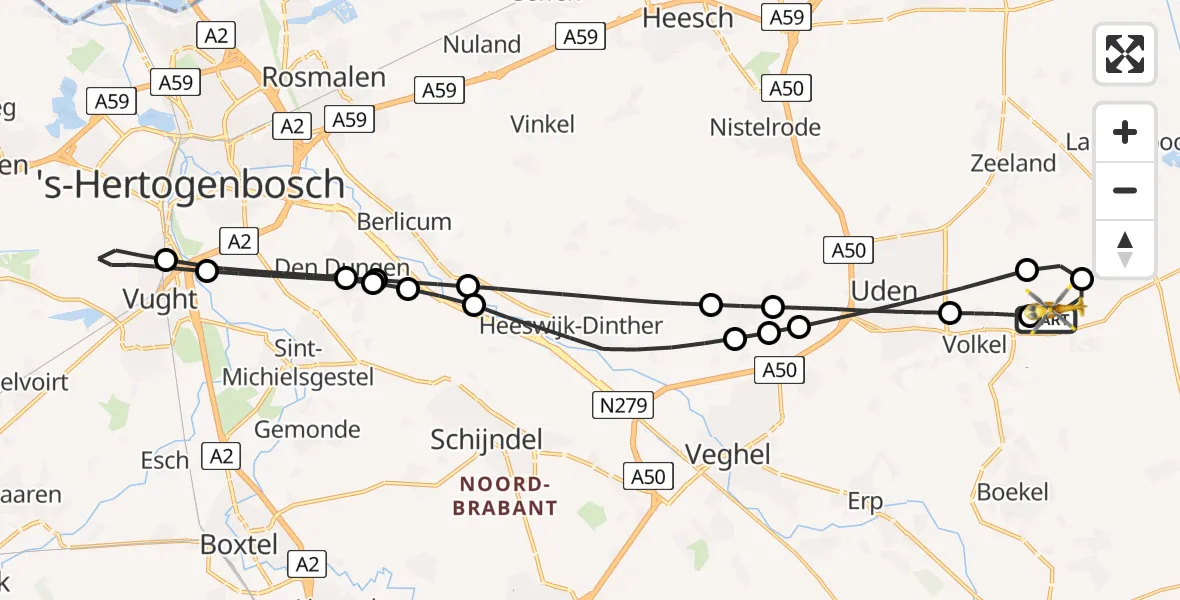Vluchtroute Traumahelikopter Vliegbasis Volkel - Vliegbasis Volkel, 22 augustus 2026, 10:34