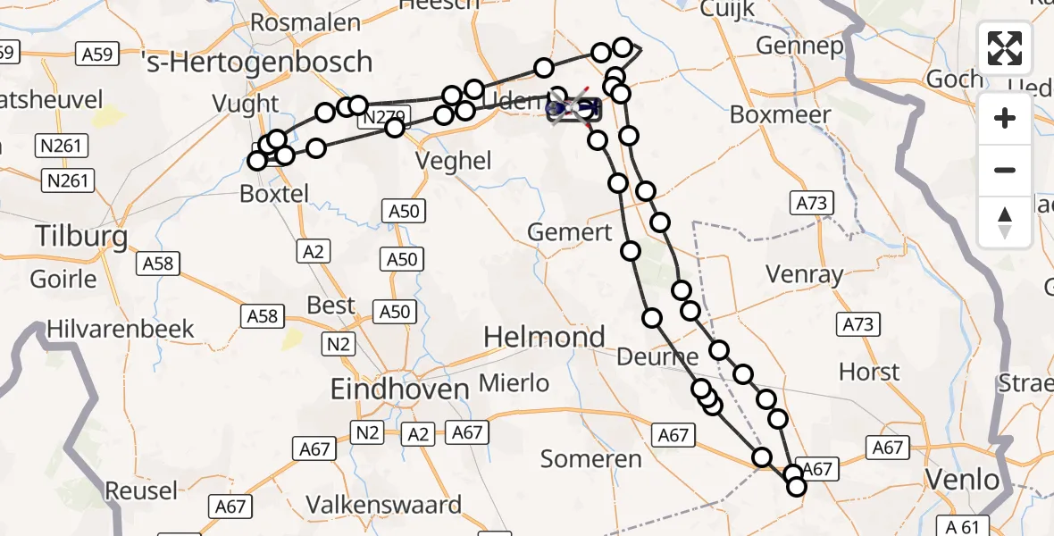 Vluchtroute Politiehelikopter Vliegbasis Volkel - Vliegbasis Volkel, 22 augustus 2026, 10:56