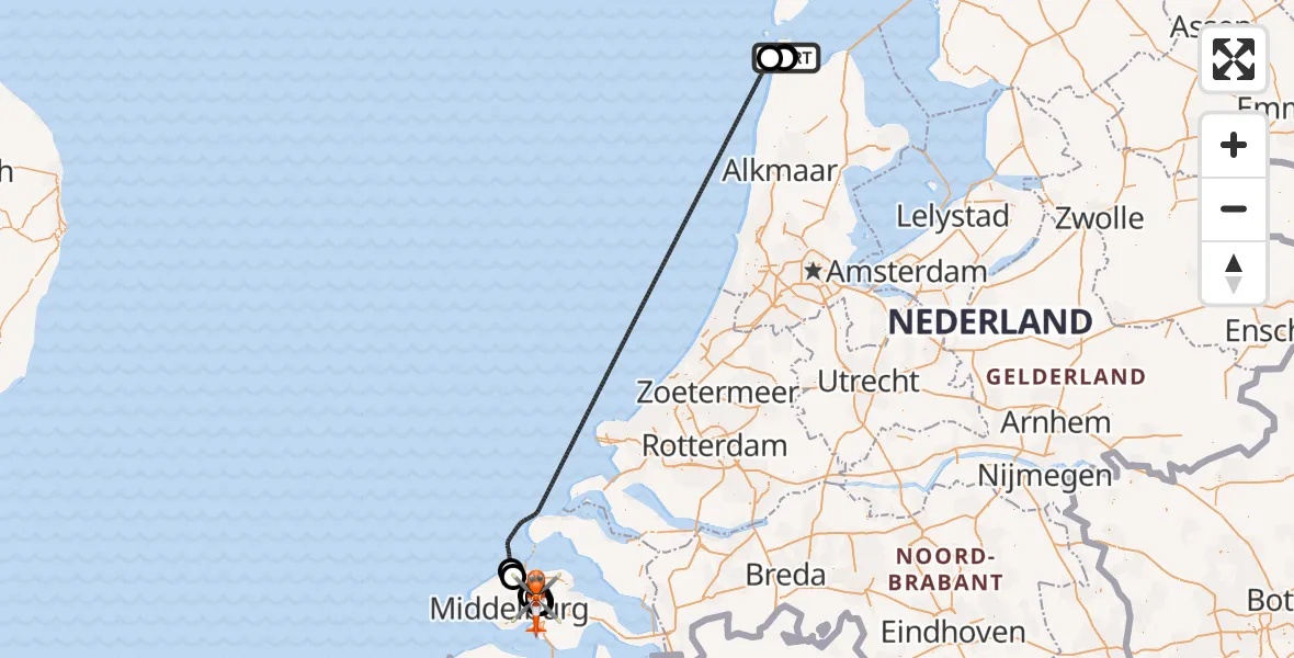 Vluchtroute Kustwachthelikopter Militair vliegveld De Kooy / Den Helder Airport - Vliegveld Midden-Zeeland, 22 augustus 2026, 11:03