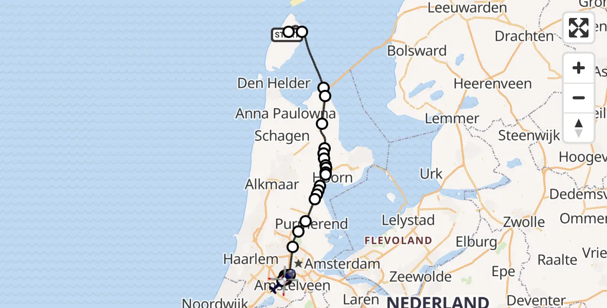 Vluchtroute Politiehelikopter Texel International Airport - Amsterdam Vliegveld Schiphol, 22 augustus 2026, 12:20