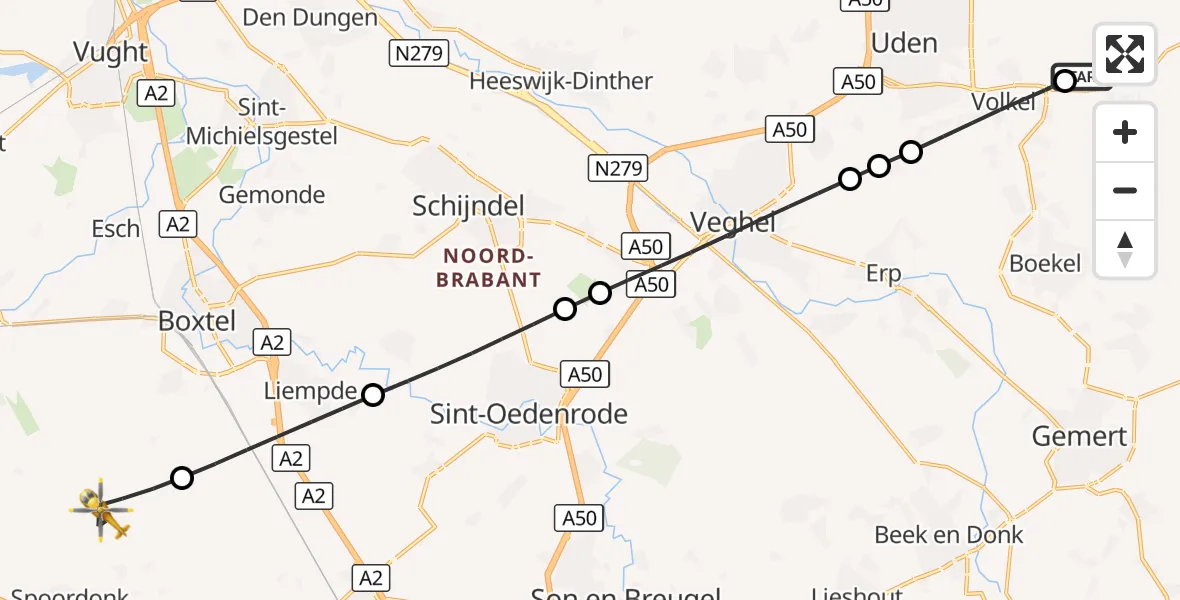 Vluchtroute Traumahelikopter Vliegbasis Volkel - Oirschot, 22 augustus 2026, 12:33