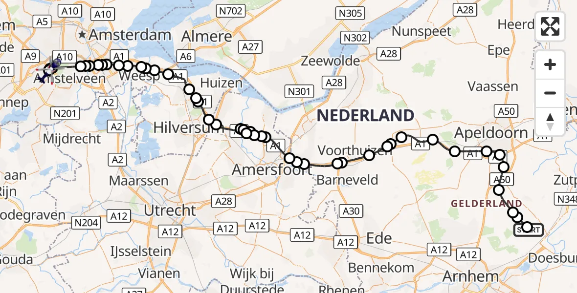 Vluchtroute Politiehelikopter Dieren - Amsterdam Vliegveld Schiphol, 22 augustus 2026, 14:32