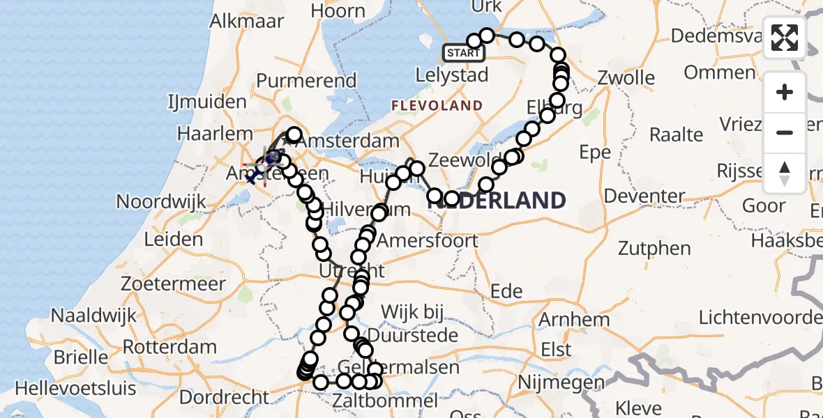 Vluchtroute Politiehelikopter Lelystad - Amsterdam Vliegveld Schiphol, 22 augustus 2026, 17:22