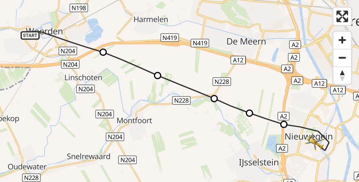 Vluchtroute Traumahelikopter Woerden - Nieuwegein, 22 augustus 2026, 17:39