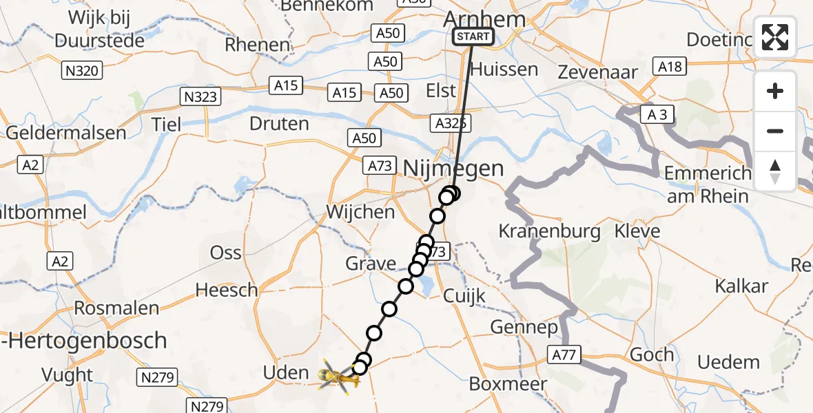 Vluchtroute Traumahelikopter Arnhem - Vliegbasis Volkel, 22 augustus 2026, 17:56