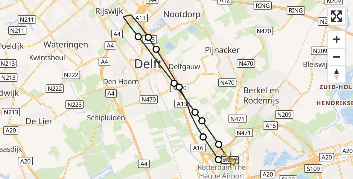 Vluchtroute Traumahelikopter Rotterdam The Hague Airport - Rotterdam The Hague Airport, 22 augustus 2026, 18:36