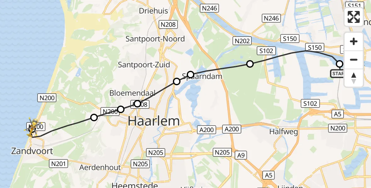 Vluchtroute Traumahelikopter Amsterdam Heliport - CM.com Circuit Zandvoort Heliport, 22 augustus 2026, 18:56