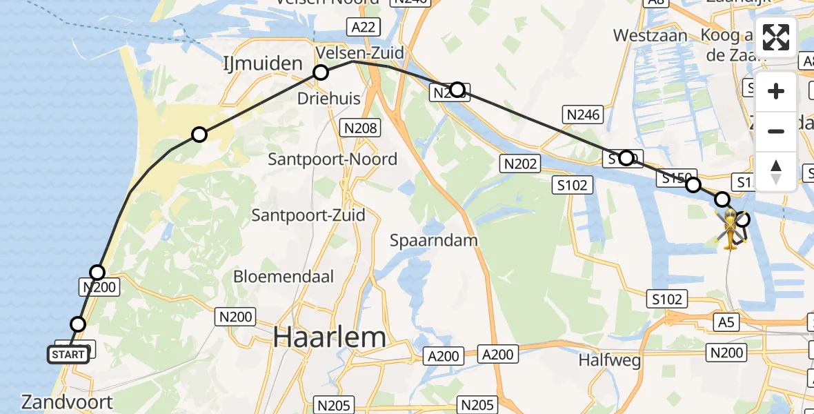 Vluchtroute Traumahelikopter CM.com Circuit Zandvoort Heliport - Amsterdam Heliport, 22 augustus 2026, 19:20