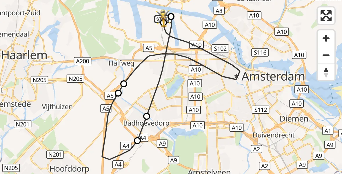 Vluchtroute Traumahelikopter Amsterdam Heliport - Amsterdam Heliport, 22 augustus 2026, 20:00