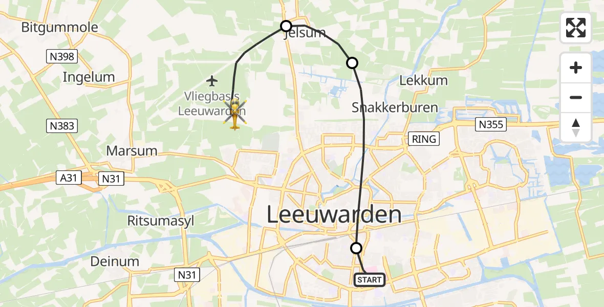 Vluchtroute Ambulancehelikopter Leeuwarden Medical Center Heliport - Vliegbasis Leeuwarden, 23 augustus 2026, 02:39