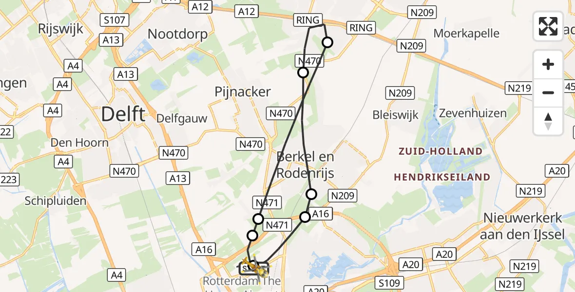 Vluchtroute Traumahelikopter Rotterdam The Hague Airport - Rotterdam The Hague Airport, 23 augustus 2026, 07:12