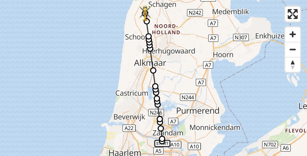 Vluchtroute Traumahelikopter Amsterdam Heliport - Sint Maarten, 23 augustus 2026, 08:23