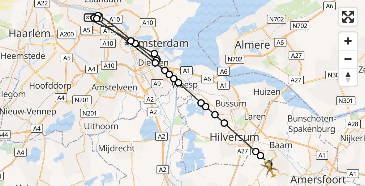 Vluchtroute Traumahelikopter Amsterdam Heliport - Soest, 23 augustus 2026, 10:45