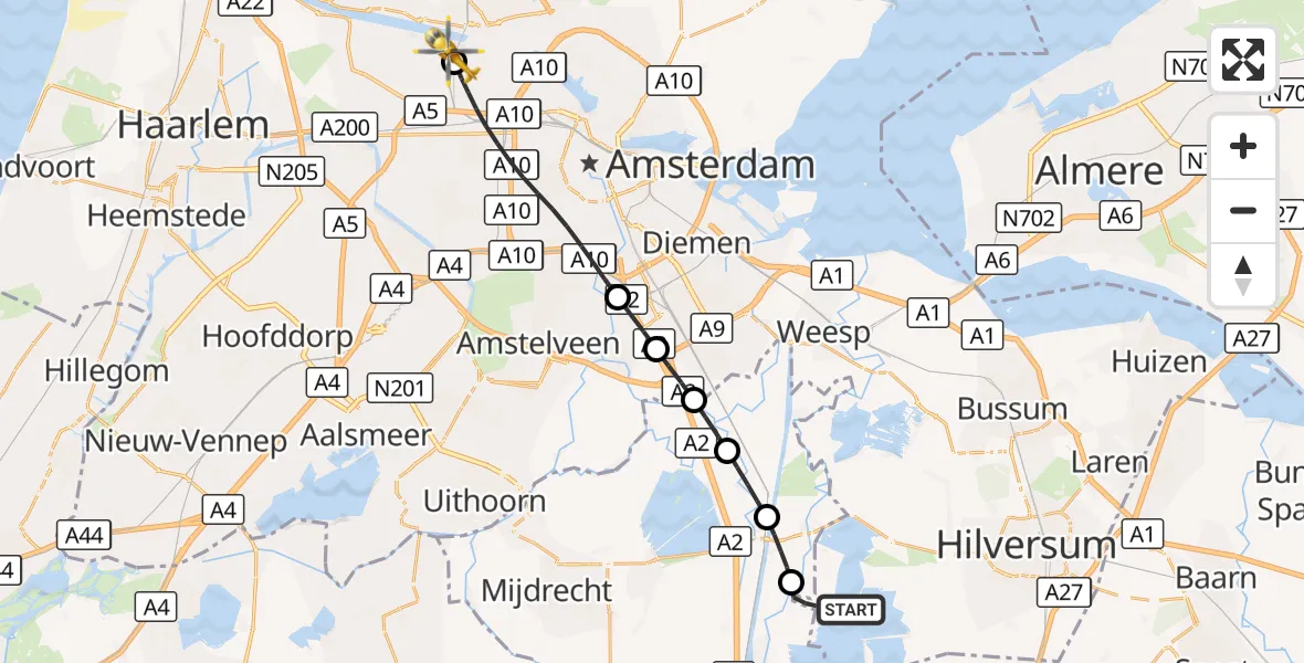 Vluchtroute Traumahelikopter Loosdrecht - Amsterdam Heliport, 23 augustus 2026, 13:20