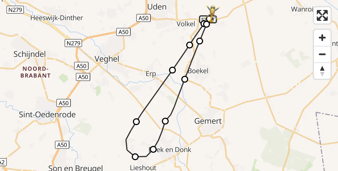 Vluchtroute Traumahelikopter Vliegbasis Volkel - Vliegbasis Volkel, 23 augustus 2026, 13:29