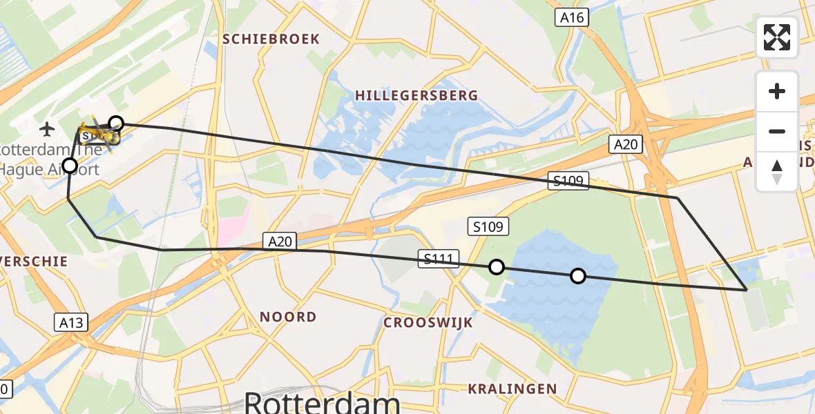 Vluchtroute Traumahelikopter Rotterdam The Hague Airport - Rotterdam The Hague Airport, 23 augustus 2026, 14:53