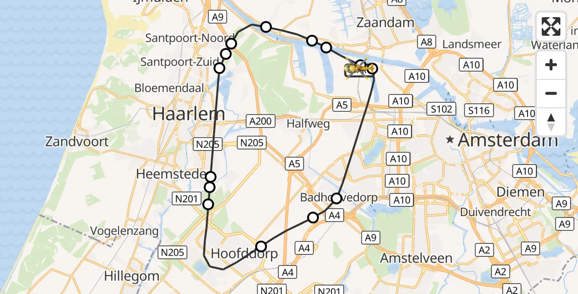 Vluchtroute Traumahelikopter Amsterdam Heliport - Amsterdam Heliport, 23 augustus 2026, 15:16