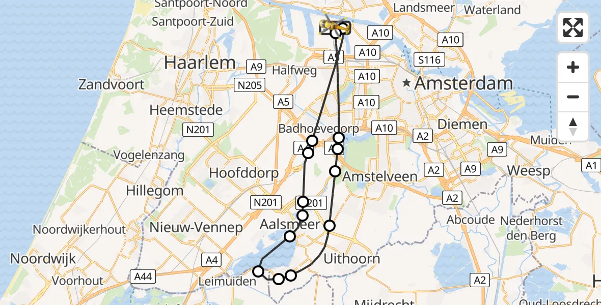 Vluchtroute Traumahelikopter Amsterdam Heliport - Amsterdam Heliport, 23 augustus 2026, 15:49