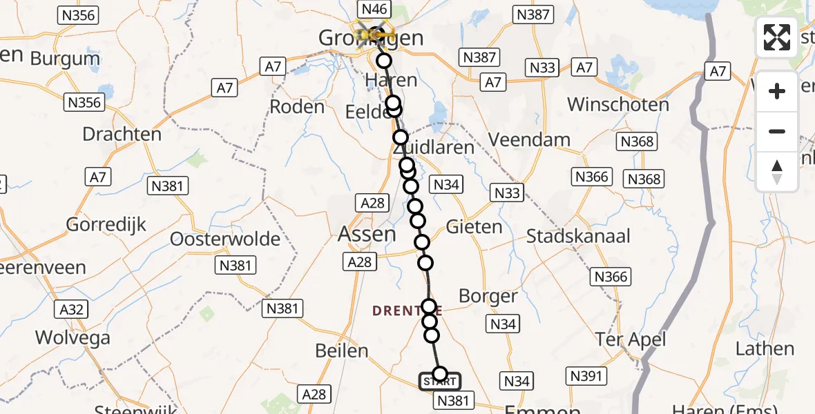 Vluchtroute Traumahelikopter Wezup - Universitair Medisch Centrum Groningen, 23 augustus 2026, 16:26