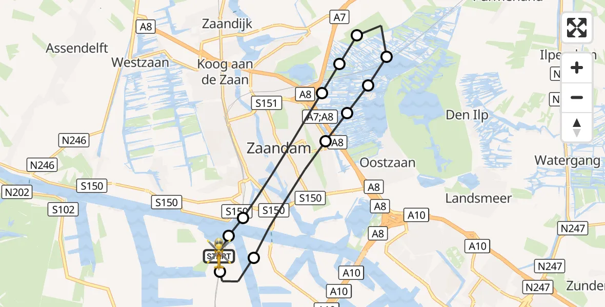Vluchtroute Traumahelikopter Amsterdam Heliport - Amsterdam Heliport, 23 augustus 2026, 16:38