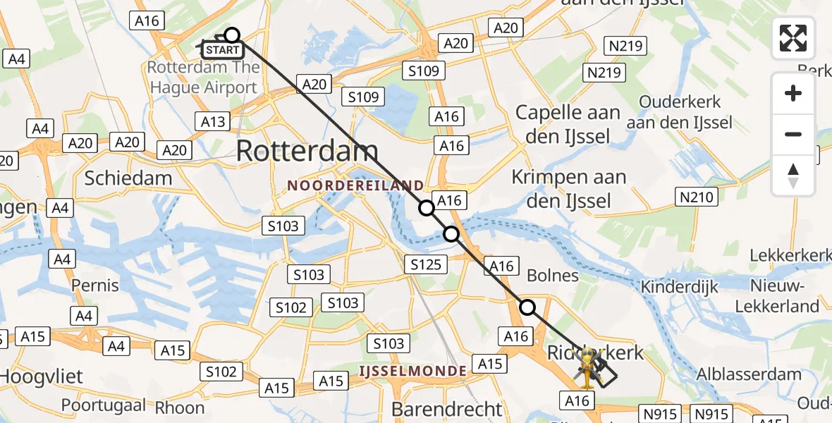Vluchtroute Traumahelikopter Rotterdam The Hague Airport - Ridderkerk, 23 augustus 2026, 16:46