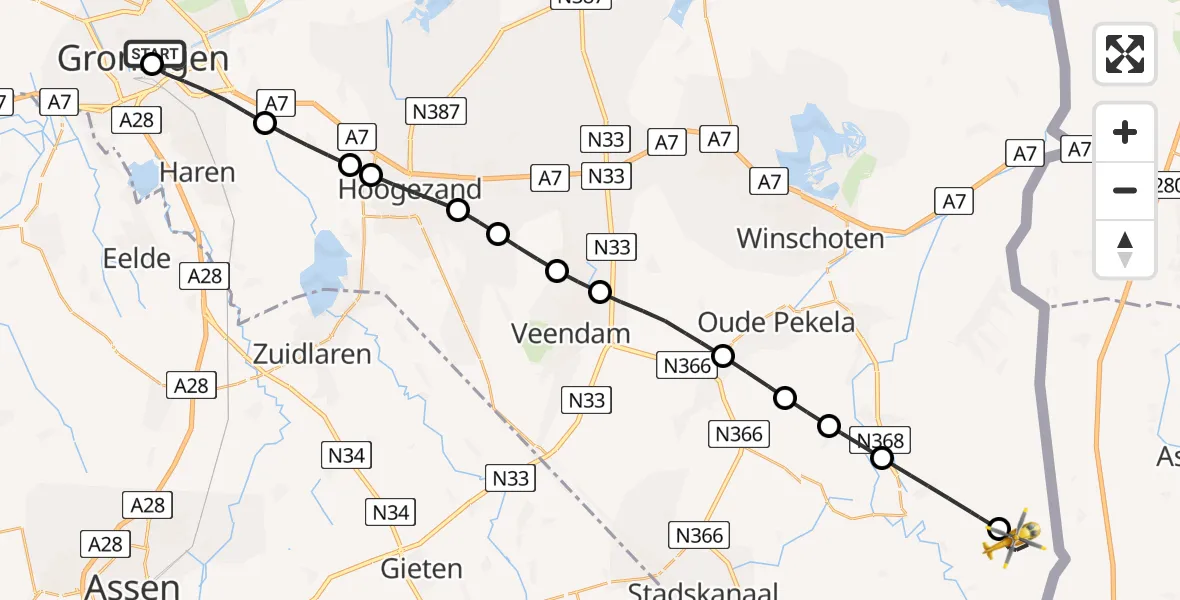 Vluchtroute Traumahelikopter Universitair Medisch Centrum Groningen - Bourtange, 23 augustus 2026, 17:19