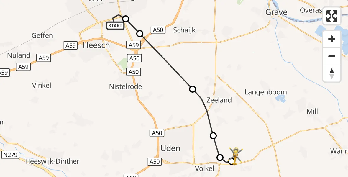 Vluchtroute Traumahelikopter Oss - Vliegbasis Volkel, 23 augustus 2026, 18:14