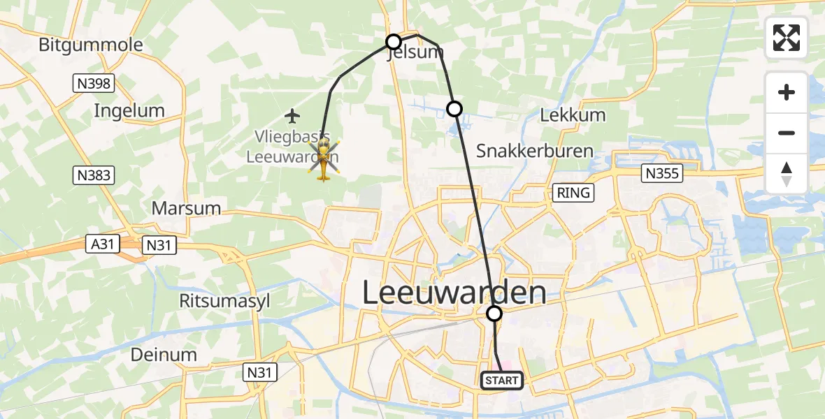 Vluchtroute Ambulancehelikopter Leeuwarden Medical Center Heliport - Vliegbasis Leeuwarden, 23 augustus 2026, 23:32