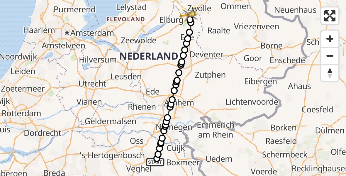 Vluchtroute Traumahelikopter Vliegbasis Volkel - Wezep, 24 augustus 2026, 02:37