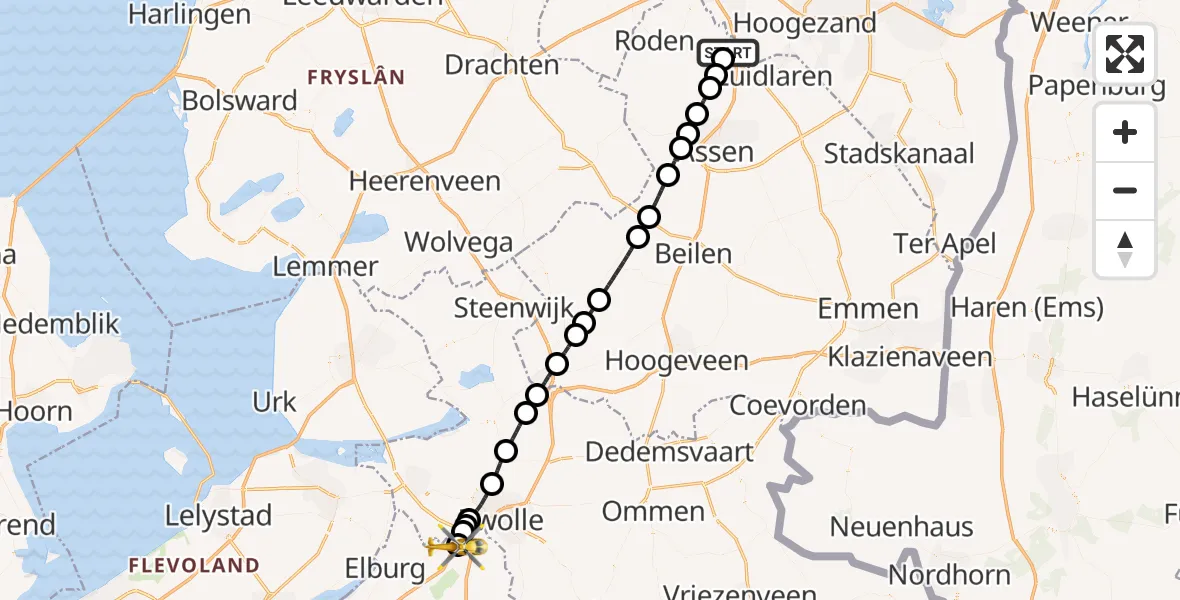 Vluchtroute Traumahelikopter Groningen Airport Eelde - Wezep, 24 augustus 2026, 02:41