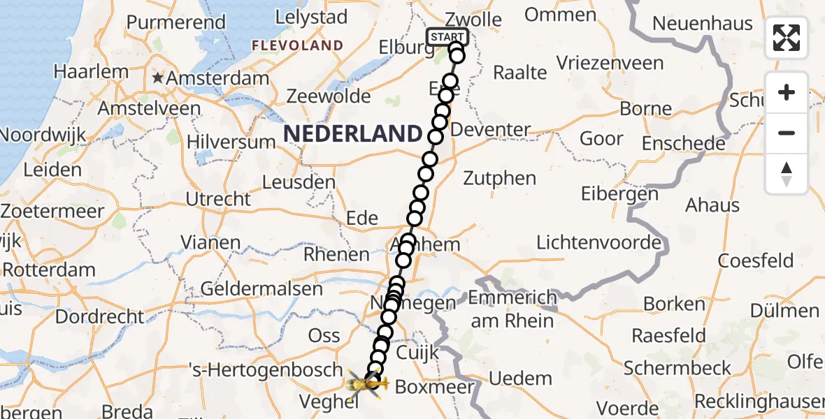 Vluchtroute Traumahelikopter Wezep - Vliegbasis Volkel, 24 augustus 2026, 03:32