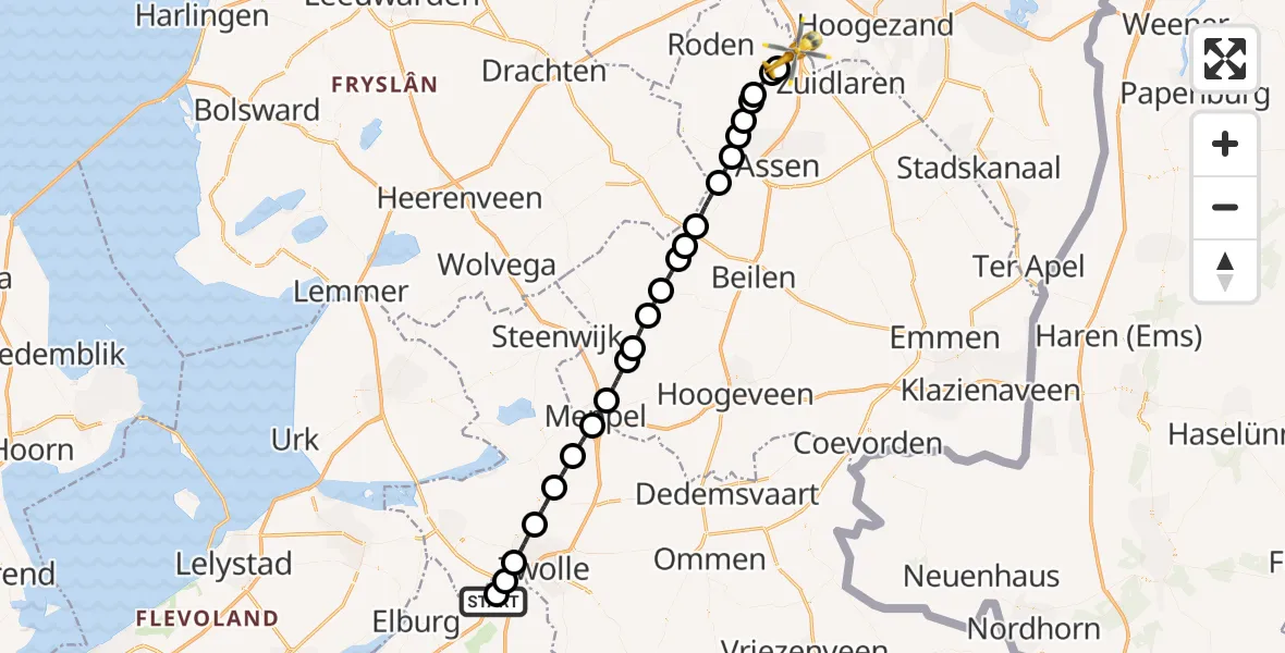 Vluchtroute Traumahelikopter Wezep - Groningen Airport Eelde, 24 augustus 2026, 03:48