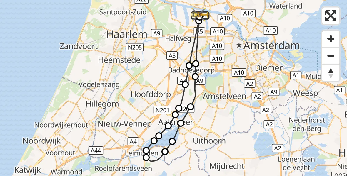 Vluchtroute Traumahelikopter Amsterdam Heliport - Amsterdam Heliport, 24 augustus 2026, 04:34
