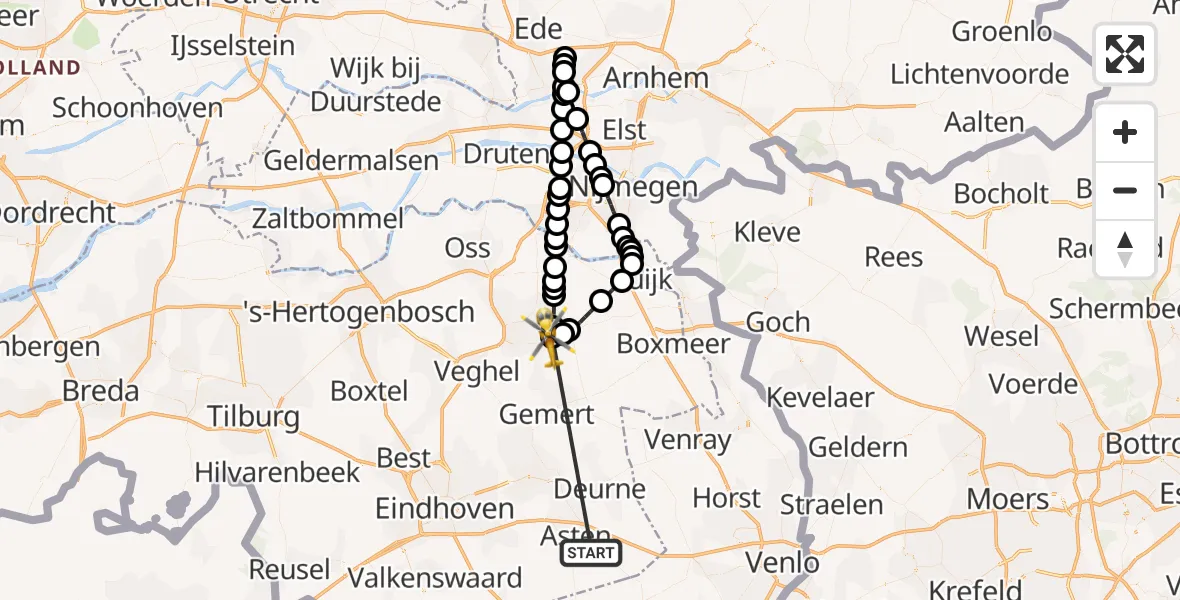 Vluchtroute Traumahelikopter Heusden - Vliegbasis Volkel, 24 augustus 2026, 07:15
