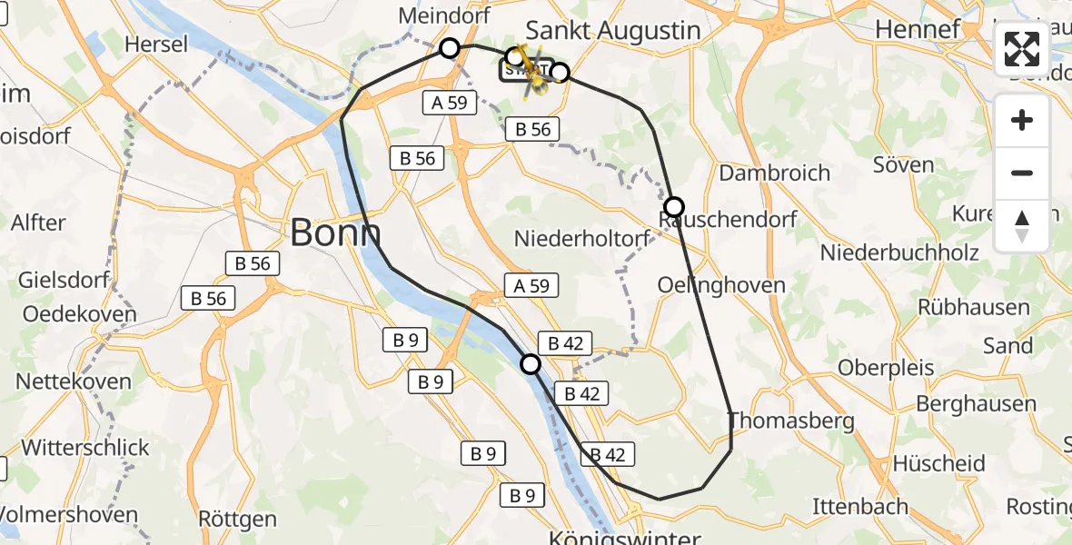 Vluchtroute Traumahelikopter Bonn-Hangelar Flugplatz - Bonn-Hangelar Flugplatz, 24 augustus 2026, 07:57