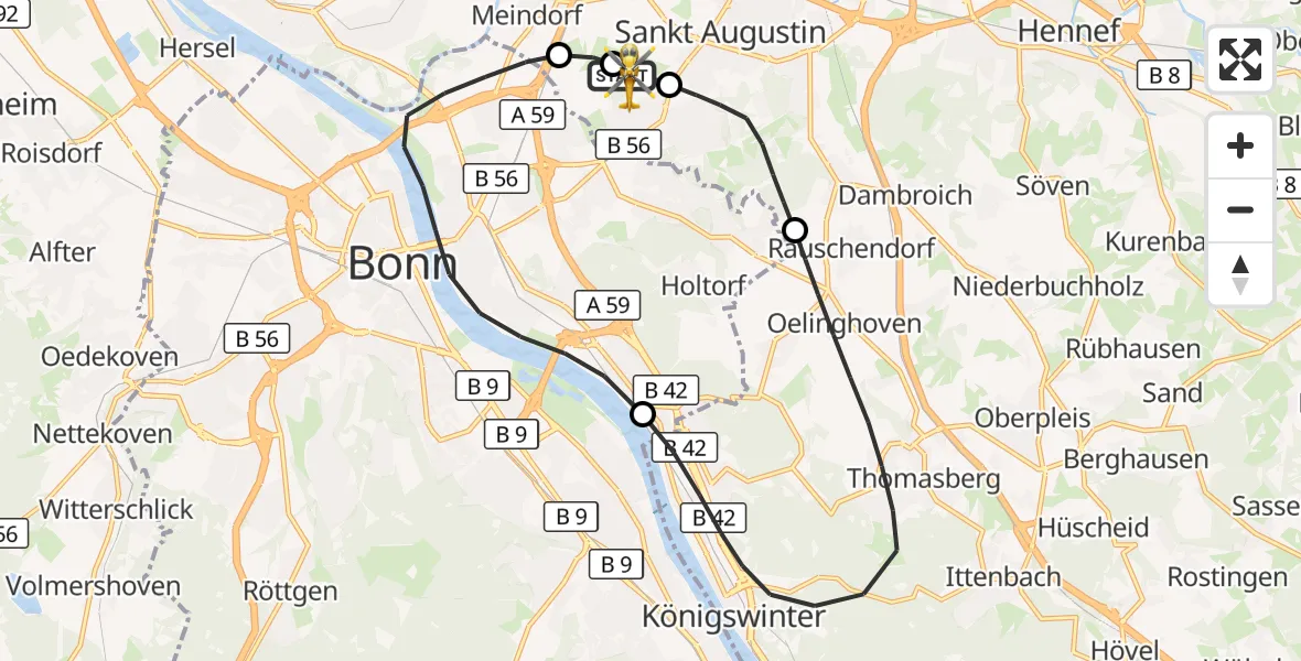 Vluchtroute Traumahelikopter Bonn-Hangelar Flugplatz - Bonn-Hangelar Flugplatz, 24 augustus 2026, 08:41