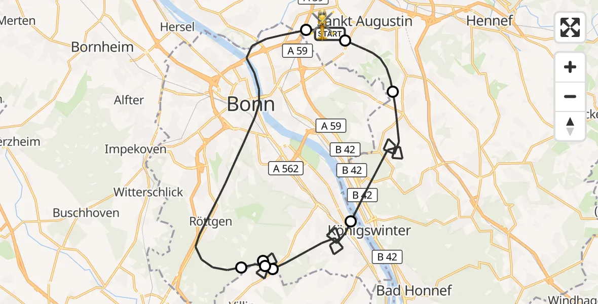 Vluchtroute Traumahelikopter Bonn-Hangelar Flugplatz - Sankt Augustin, 24 augustus 2026, 09:38