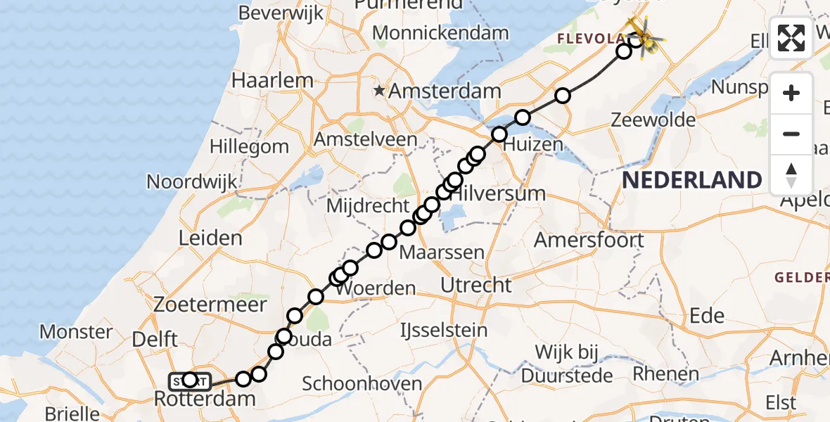 Vluchtroute Traumahelikopter Rotterdam The Hague Airport - Lelystad Airport, 24 augustus 2026, 10:19